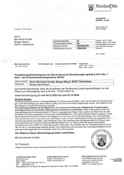 Download PDF-Datei: Freistellungsbescheinigung